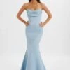 FREYA Bonded Satin Cowl Neck Maxi Dress In Dusty Blue -Lavish Alice LA 244BR07 BLU 9085