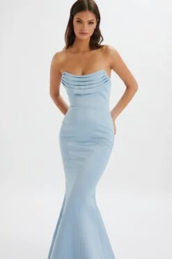 FREYA Bonded Satin Cowl Neck Maxi Dress In Dusty Blue -Lavish Alice LA 244BR07 BLU 9145