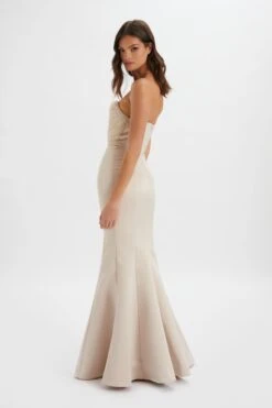 RENATA Bonded Satin Corset Maxi Dress In Champagne -Lavish Alice LA 244BR11 BEI 8838