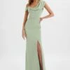 ANNABELLA Satin Asymmetric Drape Maxi Dress In Sage Green -Lavish Alice LA 244BR12 GRN 9650