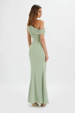 ANNABELLA Satin Asymmetric Drape Maxi Dress In Sage Green -Lavish Alice LA 244BR12 GRN 9702