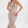 SHAILENE Bonded Satin Asymmetric Maxi Dress In Mink -Lavish Alice LA 244BR14 BRN 8995