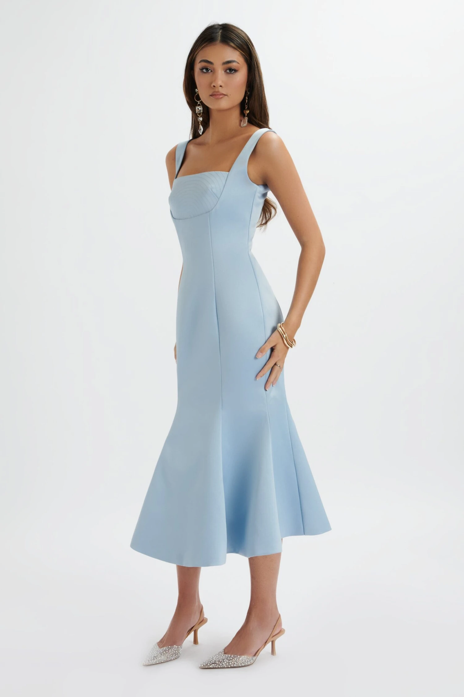 LAINEY Structured Satin Midi Slip Dress In Cornflower Blue 4 LAINEY Structured Satin Midi Slip Dress In Cornflower Blue - Image 2