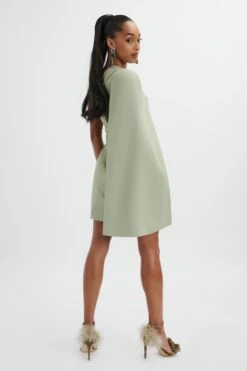 AIRE One Shoulder Cape Blazer Dress In Sage Green -Lavish Alice LA 261DS06 GRN 0182