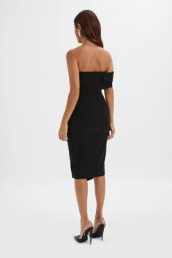 BRIE Bardot Knot Twisted One Shoulder Midi Dress In Black -Lavish Alice LA 261DS18 BLK 4627