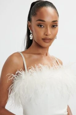 JESSICA Feather Bandeau Pleated Midi Dress In White 11 JESSICA Feather Bandeau Pleated Midi Dress In White -Lavish Alice LA 261DS25 WHT 0576