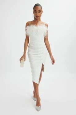 JESSICA Feather Bandeau Pleated Midi Dress In White 13 JESSICA Feather Bandeau Pleated Midi Dress In White -Lavish Alice LA 261DS25 WHT 0603