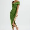 LUCILLE Bardot Bandeau Pleated Midi Dress In Green -Lavish Alice LA 261DS27A GRE 5618