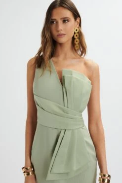PANDORA Asymmetric Oversized Statement Bow Midi Dress In Sage Green -Lavish Alice LA 261DS54 GRN 6646