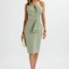 PANDORA Asymmetric Oversized Statement Bow Midi Dress In Sage Green -Lavish Alice LA 261DS54 GRN 6651