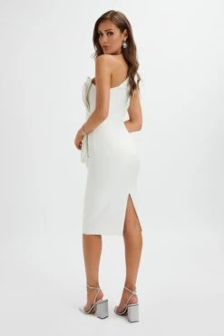 PANDORA Asymmetric Oversized Statement Bow Midi Dress In White 9 PANDORA Asymmetric Oversized Statement Bow Midi Dress In White -Lavish Alice LA 261DS54 WHT 1526