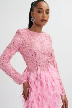 SELENE Embellished Feather Mini Dress In Pink -Lavish Alice LA 262DS16 PNK 2063