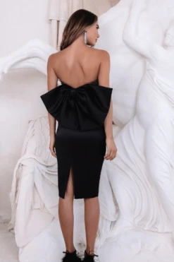 NISHA Bandeau Mesh Beaded Midi Dress With Satin Bow Detail In Black -Lavish Alice LA 262DS32 BLK3