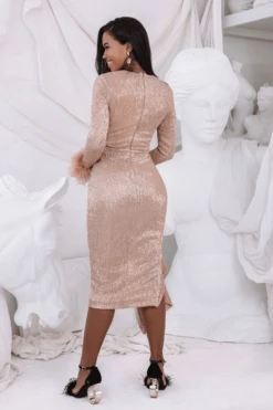 ATHENA Draped Skirt Pleated Sequin Midi Dress In Gold -Lavish Alice LA 262DS67 GLD3