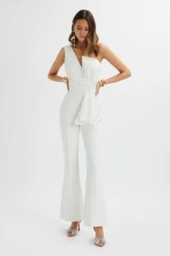 LUISA Statement Satin Bow Jumpsuit In White -Lavish Alice LA 262JS51 WHT 7700