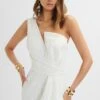 LUISA Statement Satin Bow Jumpsuit In White