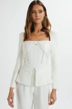 JESSIE Diamante Trim Tailored Jumpsuit In White -Lavish Alice LA 262JS55A WHT 5848