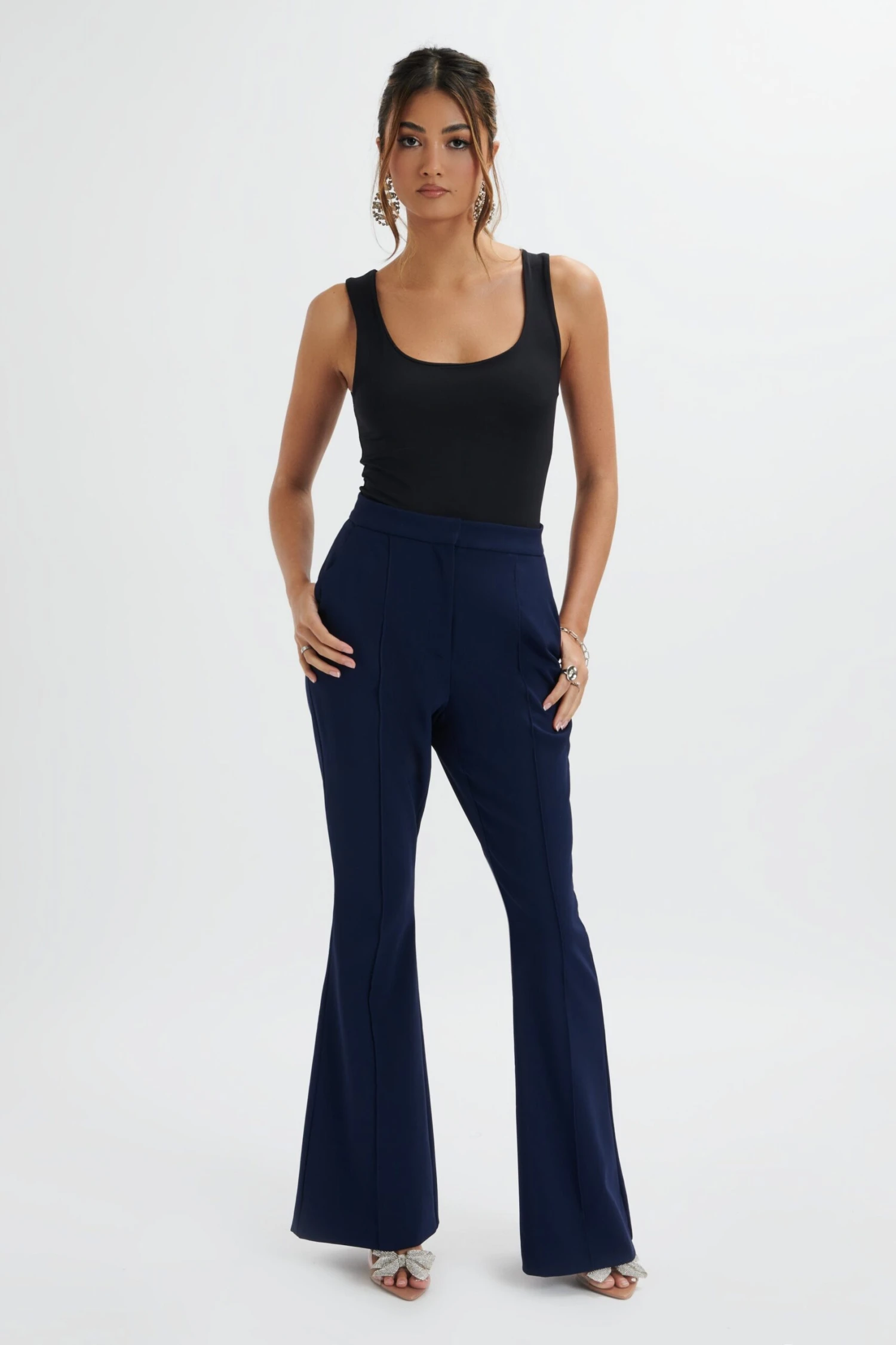 EMELIE Fit & Flare Trousers In Navy 5 EMELIE Fit & Flare Trousers In Navy - Image 3