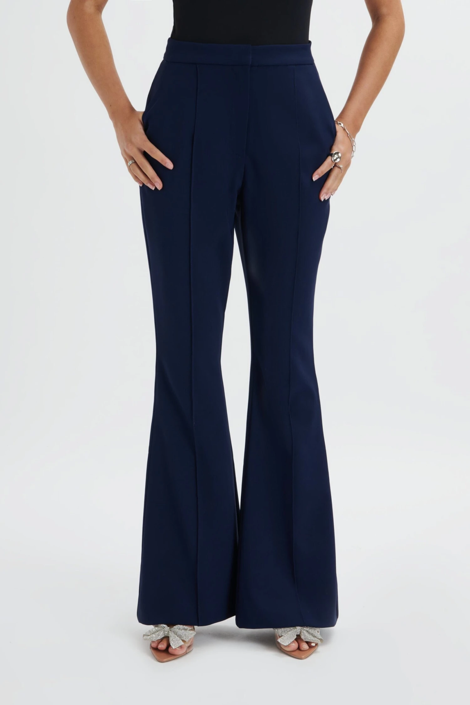 EMELIE Fit & Flare Trousers In Navy 4 EMELIE Fit & Flare Trousers In Navy - Image 2