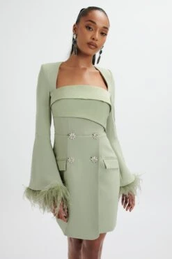 IONA Fluted Feather Sleeve Blazer Dress In Sage Green 8 IONA Fluted Feather Sleeve Blazer Dress In Sage Green -Lavish Alice LA 271DS02 GRN 0347