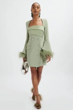 IONA Fluted Feather Sleeve Blazer Dress In Sage Green 9 IONA Fluted Feather Sleeve Blazer Dress In Sage Green -Lavish Alice LA 271DS02 GRN 0376