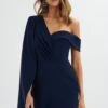AIZA Asymmetric Cape Mini Dress In Navy