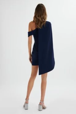 AIZA Asymmetric Cape Mini Dress In Navy -Lavish Alice LA 271DS06 NVY 5161