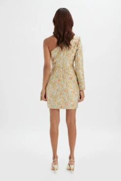 SUKI One Shoulder Wrap Mini Dress In Floral Brocade -Lavish Alice LA 271DS07 BEI 0378