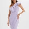 CAMERON One Shoulder Statement Bow Midi Dress In Lilac