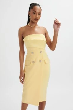 FLUER Bandeau Tailored Midi Dress In Pastel Yellow -Lavish Alice LA 271DS14 YLL 0915