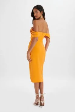 ZAMIRA 3D Flower Detail Off Shoulder Midi Dress In Orange -Lavish Alice LA 271DS15 ORN R 7936