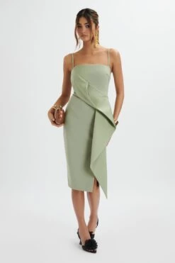 BONNIE Waterfall Frill Midi Dress In Sage Green -Lavish Alice LA 271DS24 GRN 5796