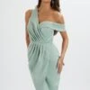 MAJA One Shoulder Pleated Bonded Satin Midi Dress In Sage Green 1 MAJA One Shoulder Pleated Bonded Satin Midi Dress In Sage Green -Lavish Alice LA 271DS28 GRN 4416
