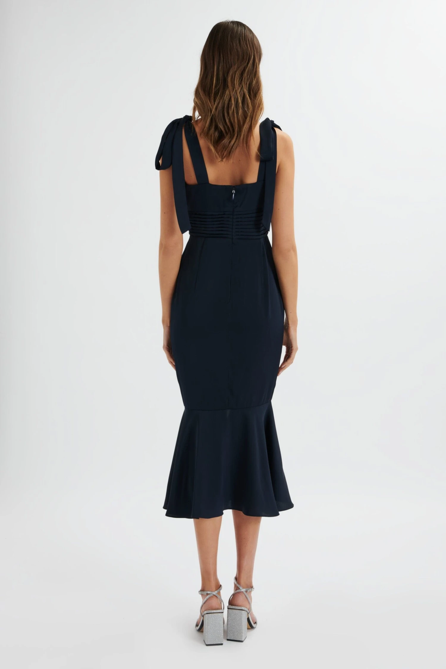 INDIE Satin Cowl Neck Micro Button Longline Midi Dress In Navy 6 INDIE Satin Cowl Neck Micro Button Longline Midi Dress In Navy - Image 4