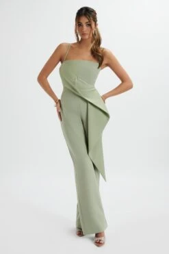 ADA Waterfall Frill Jumpsuit In Sage Green
