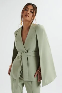 SKYE Belted Cape Blazer Jacket In Sage Green -Lavish Alice LA 271JT47 GRN 7654