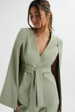Lavish Alice 31 SKYE Belted Cape Blazer Jacket In Sage Green