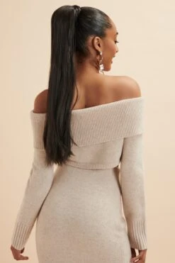 AVANI Knitted Wool Bardot Cropped Top In Stone -Lavish Alice LA 271KN03 STO 3075