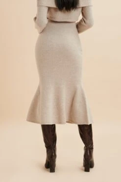 ELENI Knitted Wool Fit & Flare Midi Skirt In Stone -Lavish Alice LA 271KN03 STO 3084