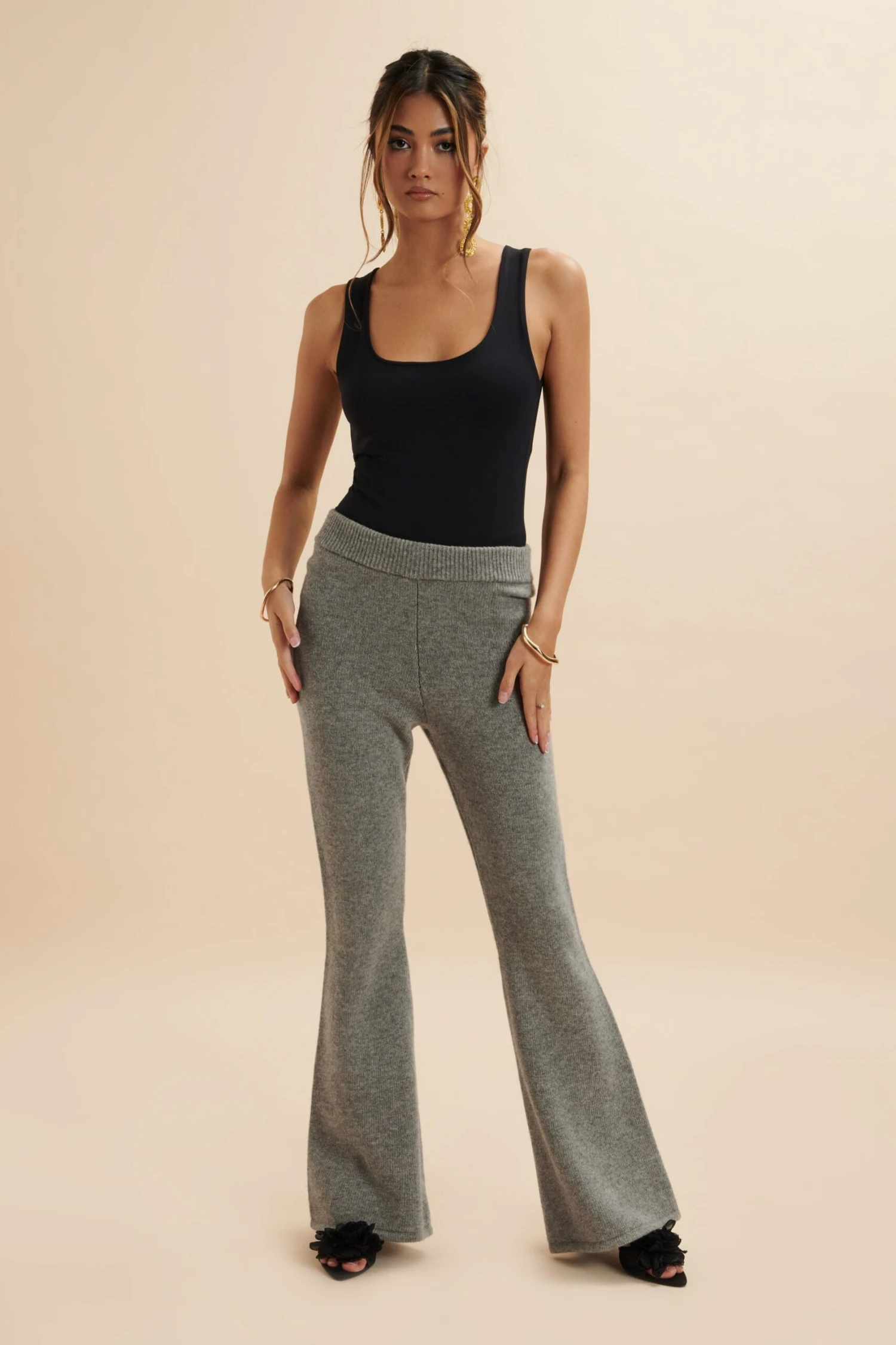 AYZEL Knitted Cashmere Blend Fit & Flare Trousers In Grey 3 AYZEL Knitted Cashmere Blend Fit & Flare Trousers In Grey