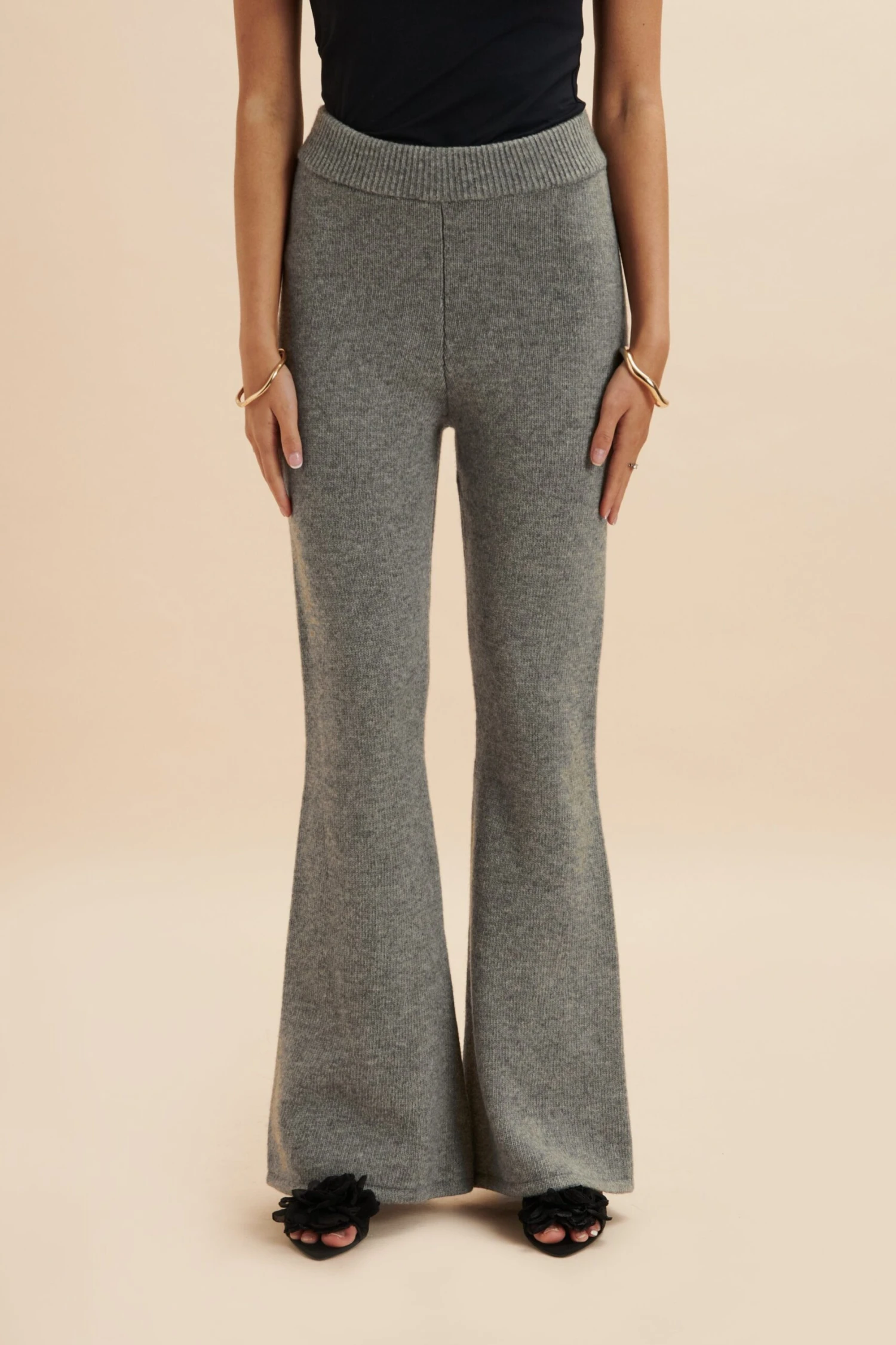 AYZEL Knitted Cashmere Blend Fit & Flare Trousers In Grey 5 AYZEL Knitted Cashmere Blend Fit & Flare Trousers In Grey - Image 3