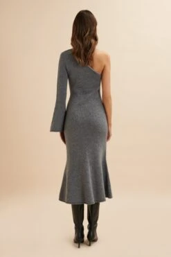 HUDA Knitted Asymmetric Fit & Flare Midi Dress In Grey 9 HUDA Knitted Asymmetric Fit & Flare Midi Dress In Grey -Lavish Alice LA 271KN06 GRY 8257