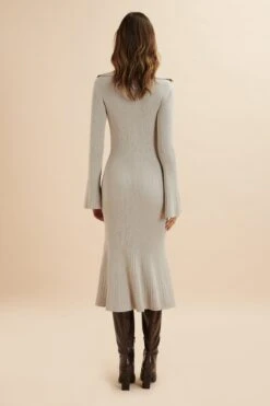 PARKER Knitted Ribbed Fit & Flare Collared Dress In Stone -Lavish Alice LA 271KN08 STO 8029