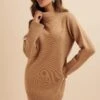 LILIAN Knitted Cashmere Mini Jumper Dress In Camel -Lavish Alice LA 271KN10 CML 3323