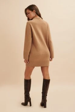 LILIAN Knitted Cashmere Mini Jumper Dress In Camel -Lavish Alice LA 271KN10 CML 3346