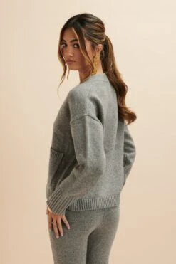 NELLA Knitted Cashmere Blend Relaxed Cardigan In Grey -Lavish Alice LA 271KN12 GRY 8206