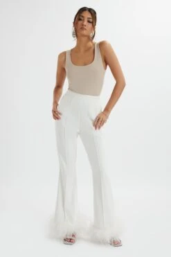 NAHLA Fit & Flare Trouser With Feather Hem In White -Lavish Alice LA 272BM46 BEI 7282