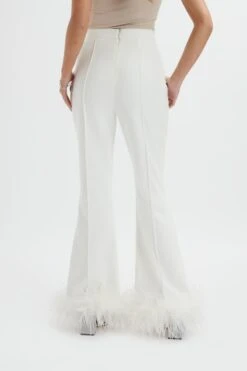 NAHLA Fit & Flare Trouser With Feather Hem In White -Lavish Alice LA 272BM46 BEI 7327