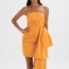 SHAKIRA Bandeau Half Bow Drape Midi Dress In Apricot