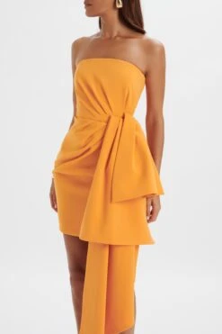 SHAKIRA Bandeau Half Bow Drape Midi Dress In Apricot -Lavish Alice LA 272DS07 ORN 1098